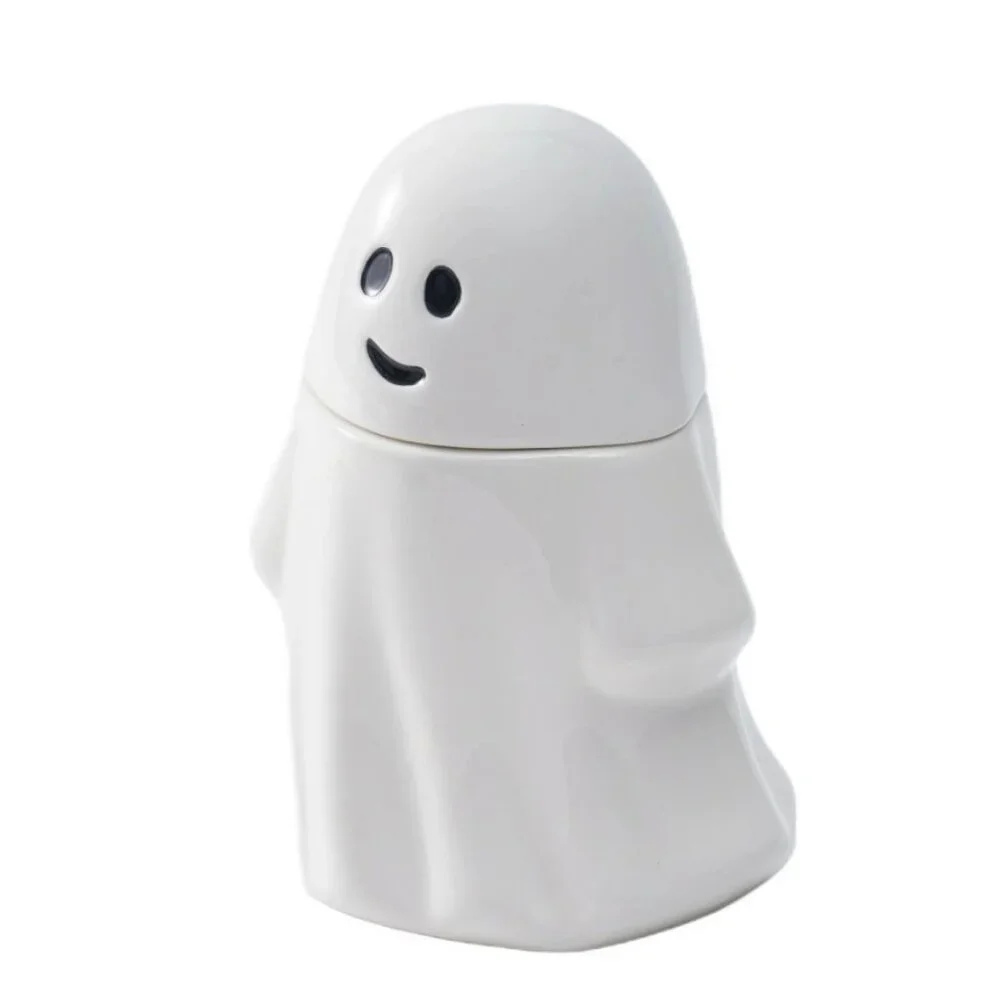 NEW Ceramic Ghost Cookie Jar Treat Food Storage Candy Kitchen Decor White Party